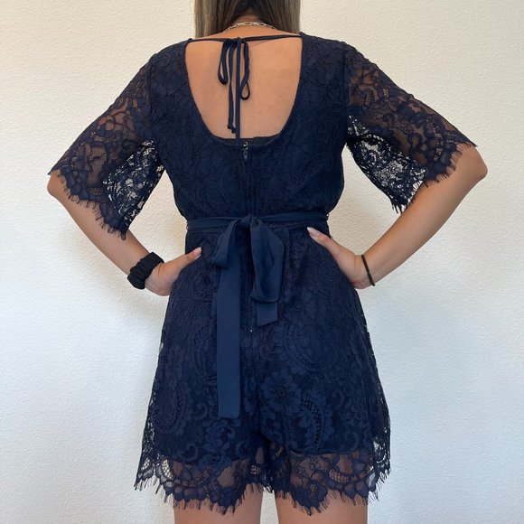 Blue Lace Romper, Size Medium - Picture 2 of 7